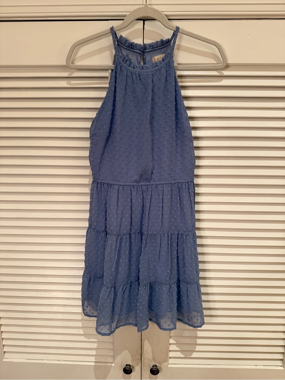 Altar’d State Blue Swiss Dot Halter Tiered Mini Dress